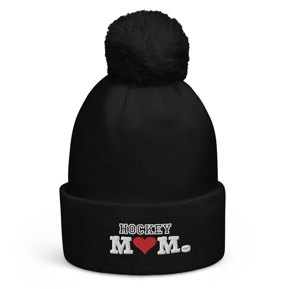 Hockey Mom Heart Pom Pom Beanie